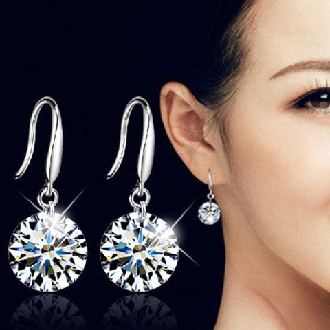 Fashion Women's Silver Plated Hook Crystal Rhinestone Earrings